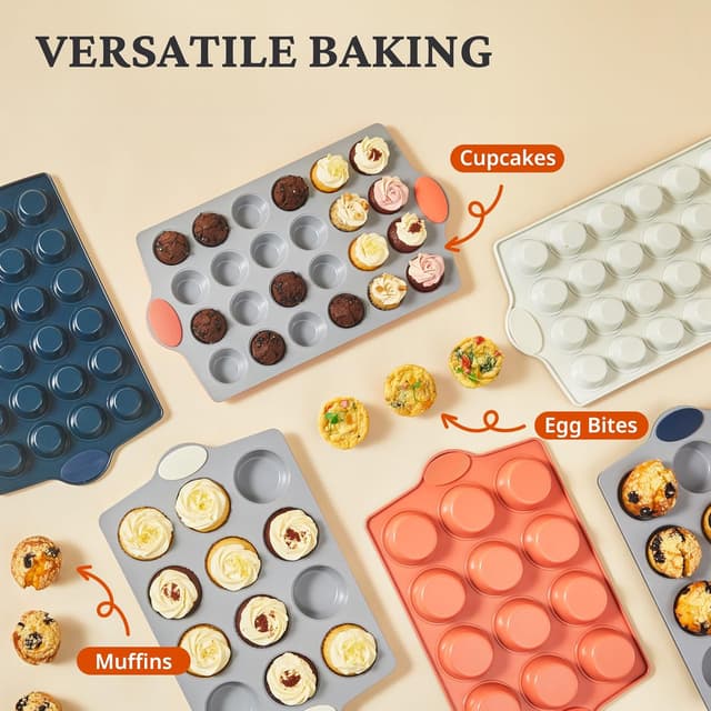 Detalle 2 de BRONYPRO 24-Cup Nonstick Ceramic Mini Muffin Pan & Cupcake Tin (Cream White) — PFOA/PFAS-Free, Oven & Dishwasher Safe