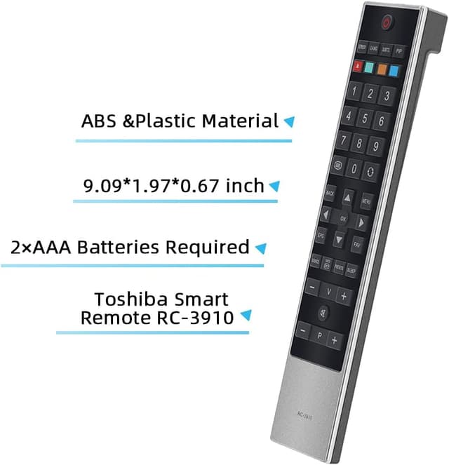 Detalle de UNOCAR RC-3910 Smart Remote Replacement for Toshiba Freeview Smart TVs (IR, no programming required)