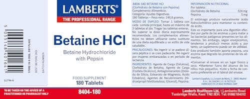 Thumbnail 1 de Lamberts Betaína HCl Pepsina 324 mg — 180 tabletas 💊