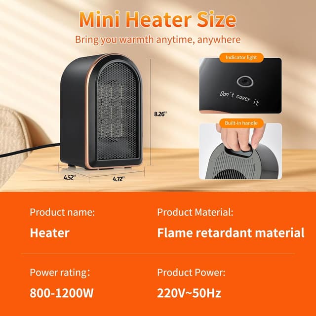 Detalle 1 de FGHB Mini Heizlüfter klein 1200/800 W mit PTC-Keramik & Sicherheitsabschaltung