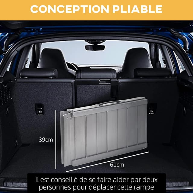 Detalle 2 de HOMCOM Rampe d’accès pliable en aluminium pour fauteuil roulant, 61 x 74 cm, charge max. 270 kg
