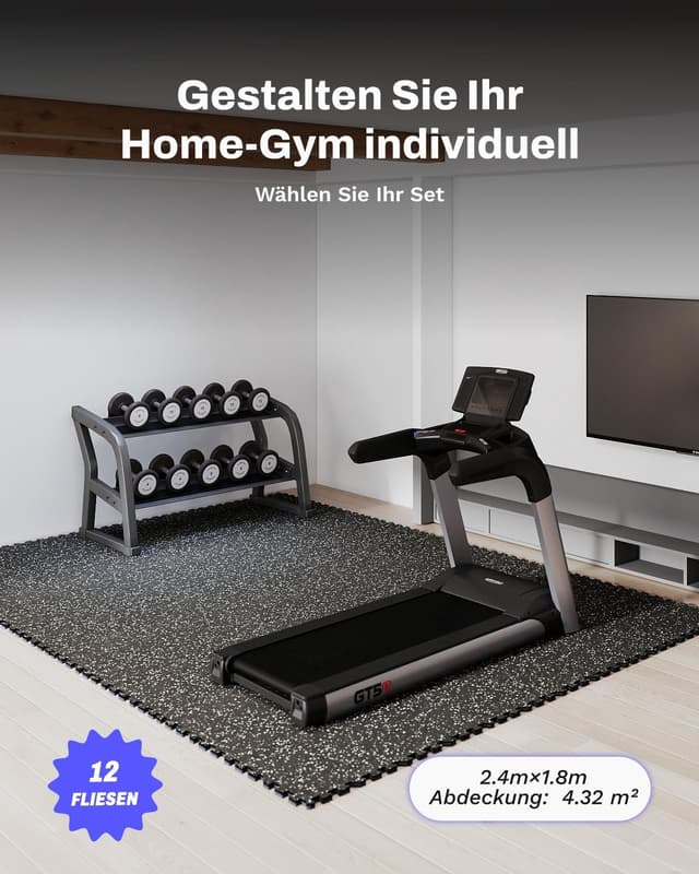 Detalle 2 de AIRHOP 12 Matten Puzzle-Gummimatte 60 x 60 x 1,4 cm – extra dick für Fitnessstudio & Home-Training