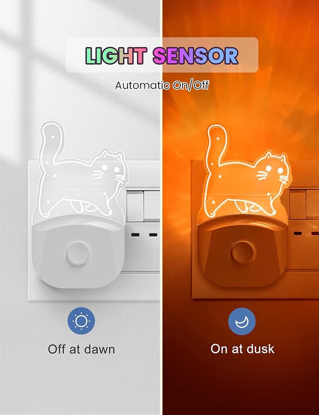 Thumbnail 6 de Emeritpro Night Light Plug-in Wall (Pretty Cat) – 8-Colour RGB + Dusk to Dawn Sensor, 2 Pack