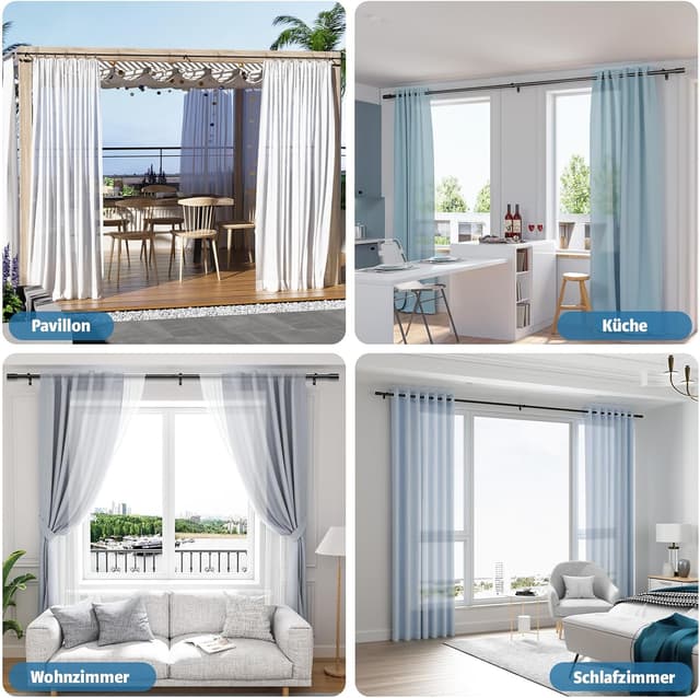 Detalle 2 de TRAROD Gardinenstange schwarz matt (ausziehbar) 76–228 cm, Ø 16 mm