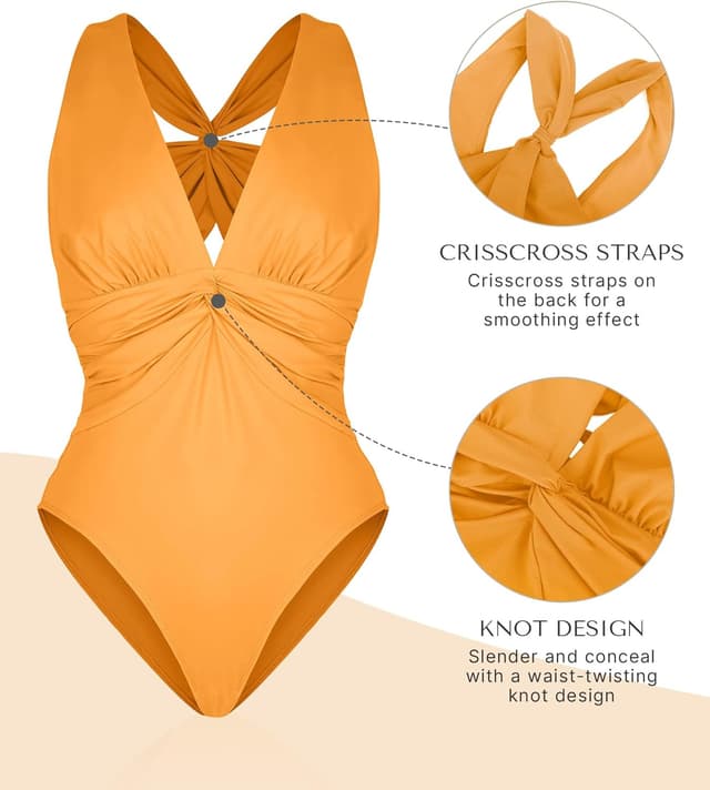 Detalle de SHAPELLX Women’s One-Piece Swimsuit with Tummy Control, Ruched V-Neck & Removable Cups