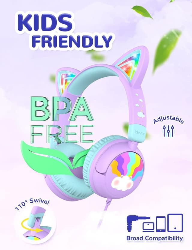 Thumbnail 3 de iClever Kinder Kopfhörer Katzenohren 85dBA