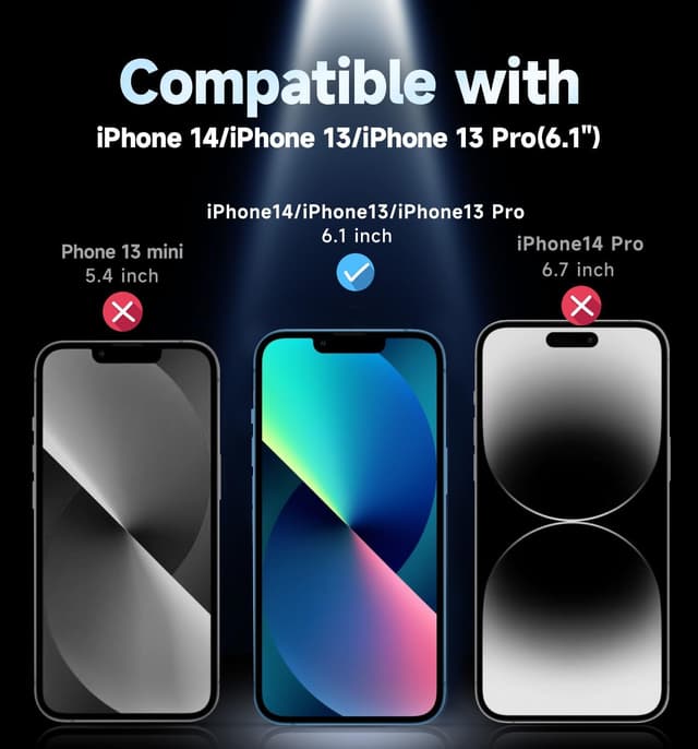 Detalle 2 de Magic John 2-Pack Privacy Glass Screen Protector for iPhone 13/13 Pro/14/16e (6.1-inch) with Auto Dust Removal