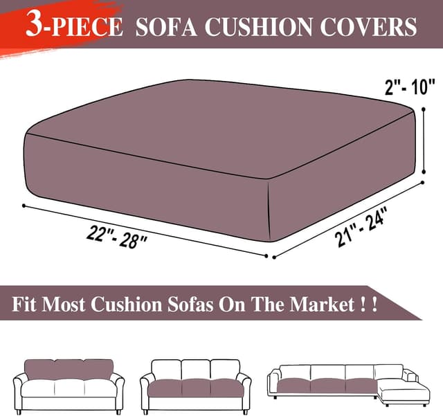 Detalle de LA MEACK Stretch Couch Cushion Covers (3-Piece) for Seat or Backrest, Brown