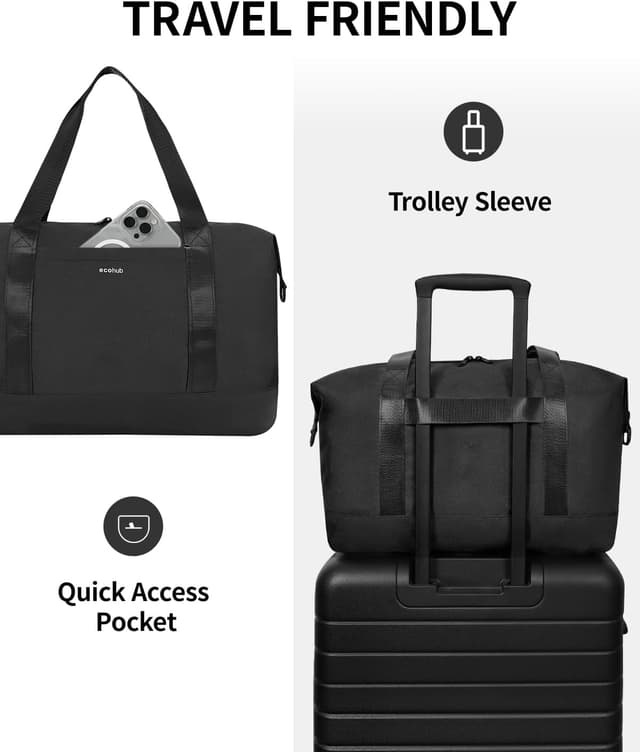 Detalle de ECOHUB Ryanair Cabin Bag 40x30x20 (24L) with Removable Wet Pocket – Foldable underseat carry on, black