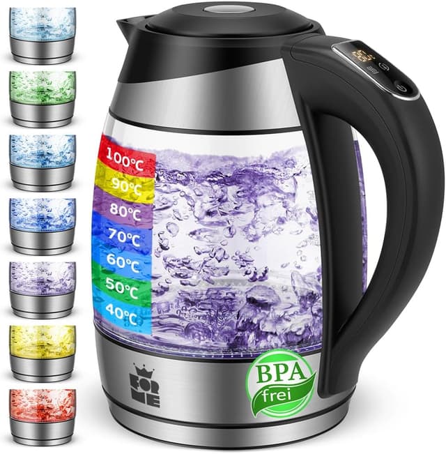 Detalle de FOR ME Glas-Elektrischer Wasserkocher 1,8 l mit Temperaturwahl (40–100 °C) & Warmhaltefunktion