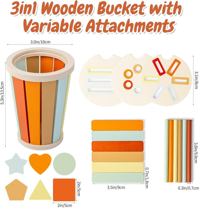 Detalle de Smartwo Montessori Steck- und Sortierspielzeug zum Farbenlernen (ab 12 Monaten), 3-in-1 Set aus Holz