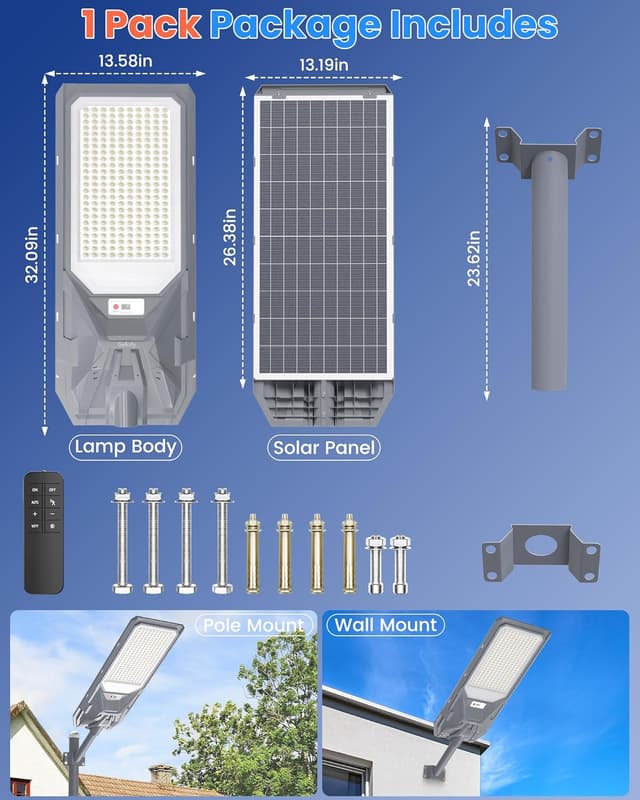 Detalle 2 de Gefolly SL-9000W lampione solare LED da esterno IP67 con telecomando e sensore di movimento