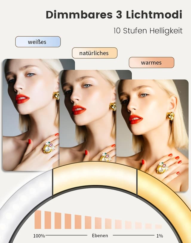 Detalle 2 de Acrhkoor 10,2" dimmbares Ringlicht mit 75-Zoll-Aluminiumstativ für Make-up, TikTok & Live-Streams