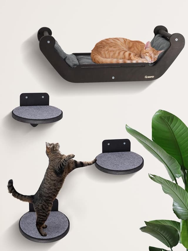 Thumbnail 6 de XL Premium Kletterwand Katzen aus Birkenholz – 3er-Set Katzentreppen für die Wandmontage