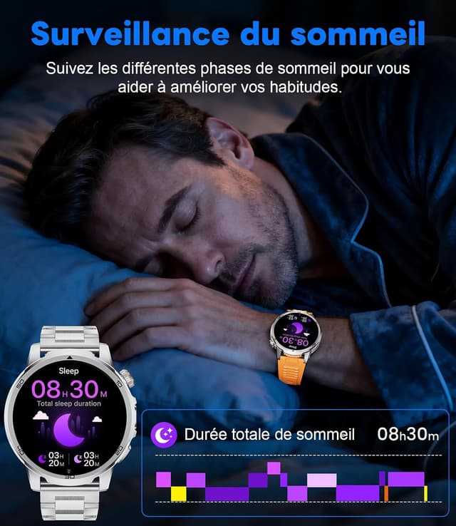 Detalle 1 de LIGE Montre connectée homme 1,85" HD (1000 mAh) avec lampe LED, 100+ sports et suivi fréquence cardiaque/sommeil