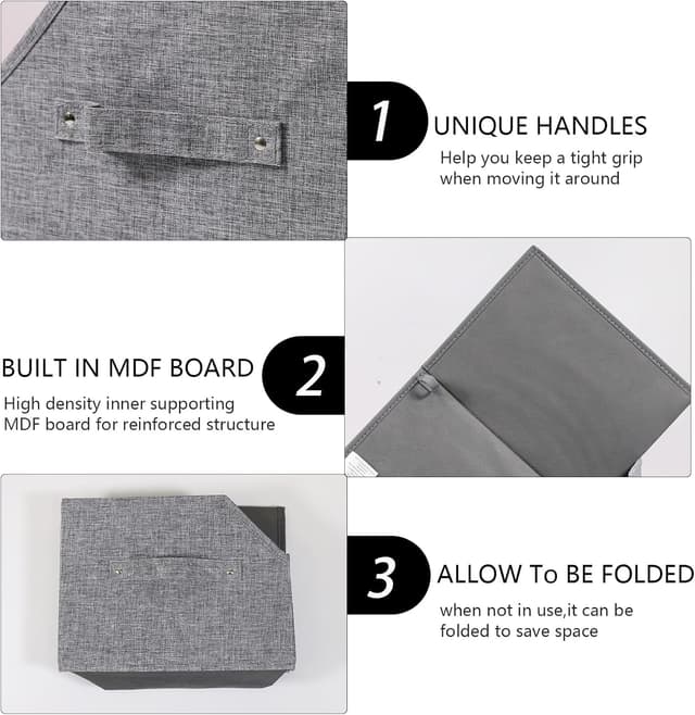 Detalle 2 de Geyecete Foldable Fabric Trapezoid Organiser Box (Grey) – personalised dog toy bin with handle