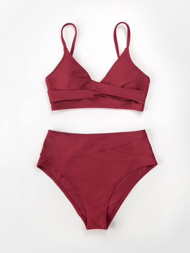 Detalle 2 de CUPSHE Damen Bikini-Set Crossover Bustier mit High-Waist-Bikinislip