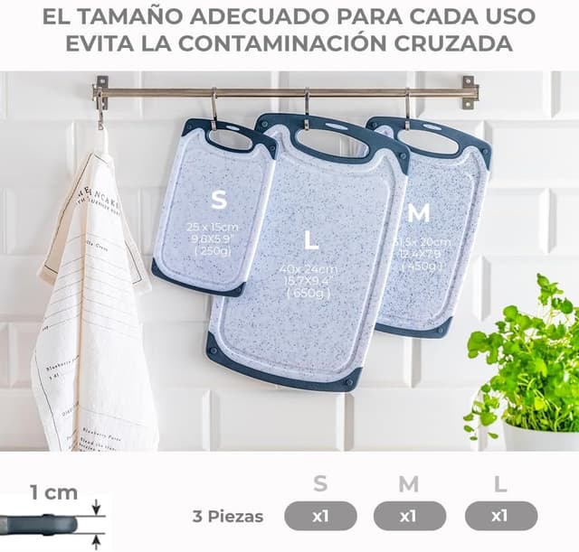 Detalle de Exitoso Juego de 3 Tablas de Cortar Antideslizantes y sin BPA 🗡