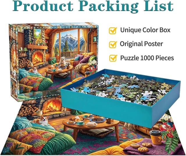 Detalle de 1000-Piece Adult Jigsaw Puzzle – Alpine Cabin Retreat (jigsaw puzzles for adults)