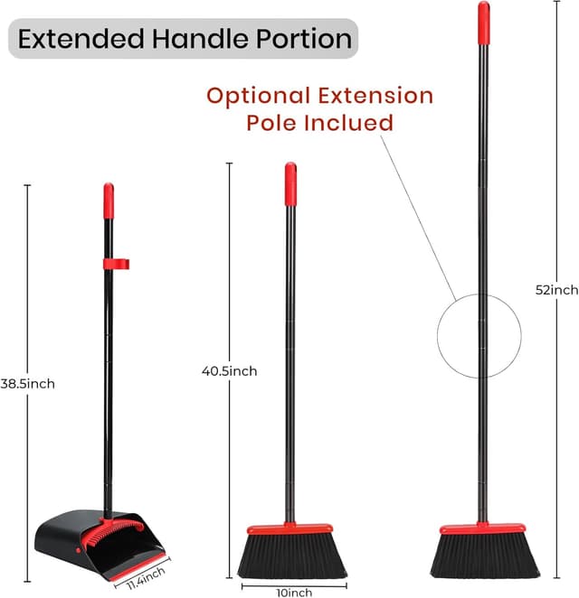 Detalle de TreeLen Dust Pan and Broom Combo with 52" Handle and Upright Stand (Black/Red)