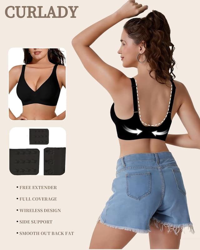 Detalle 2 de Curlady Women’s Wireless Jelly Bra – seamless non-wired V-neck bralette with soft support