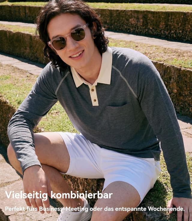 Detalle 2 de Poloshirt Herren Langarm mit Giraffen Stickerei