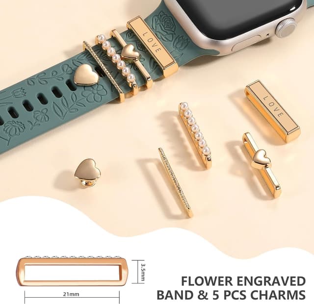 Detalle 2 de Cinturino inciso con fiori e decorazioni per Apple Watch in silicone (compatibile 38/40/41/42/44/45/46 mm, Serie 1–11, Ultra, SE)