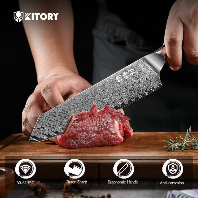 Detalle de Kitory Couteau de chef en acier Damas 20 cm (73 couches) – manche en pakkawood