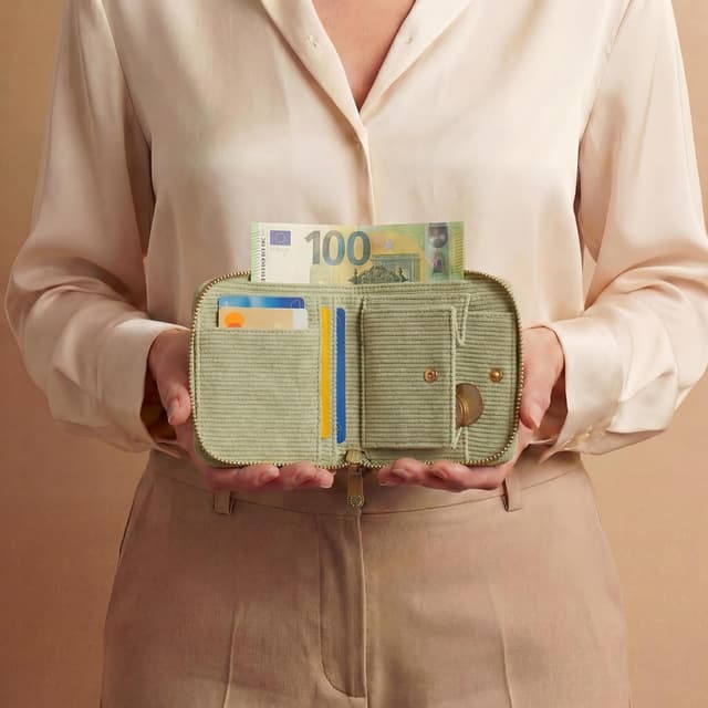 Detalle de Milly Milk MillyMilk® Kord Geldbeutel FONDO in Pastellgrün – Mini Portemonnaie mit formstabiler Struktur