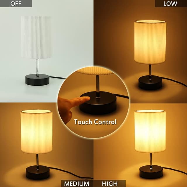 Detalle 2 de HSLighting bedside lamp with touch control, 3-way dimmable LED bulb (E14) and metal base, black