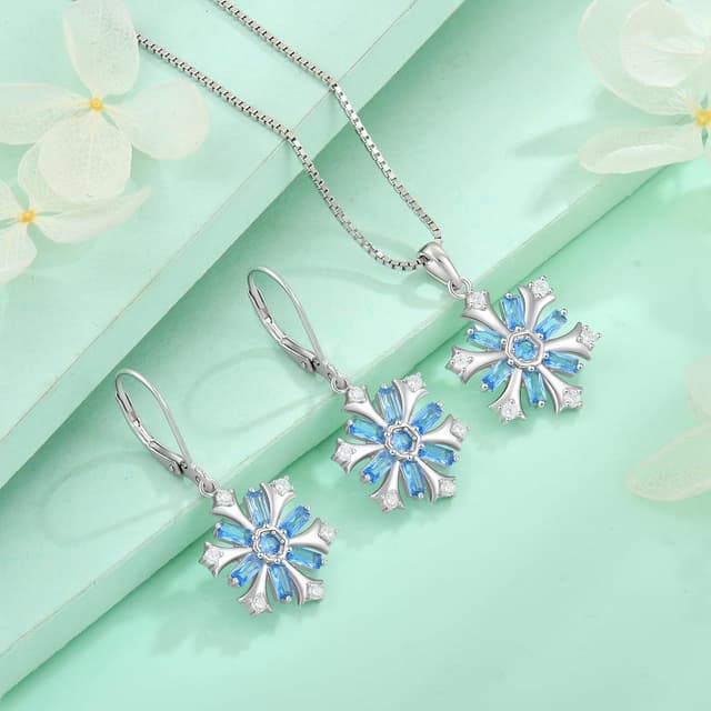 Detalle de FJ Schneeflocke Kette Damen aus 925er Sterling Silber mit Aquamarin und Schneeflocken-Anhänger