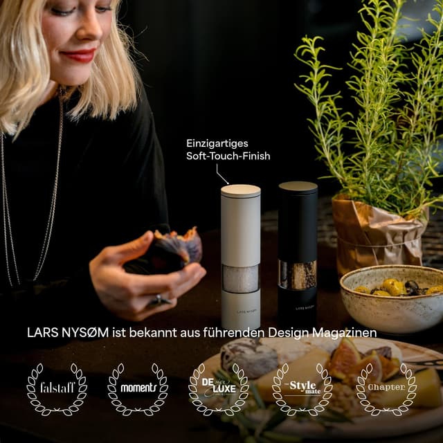 Detalle de LARS NYSØM Salz- und Pfeffermühle-Set „Lagom“ manuell mit Keramikmahlwerk (2-tlg.) – Edelstahl, Blue/Gray