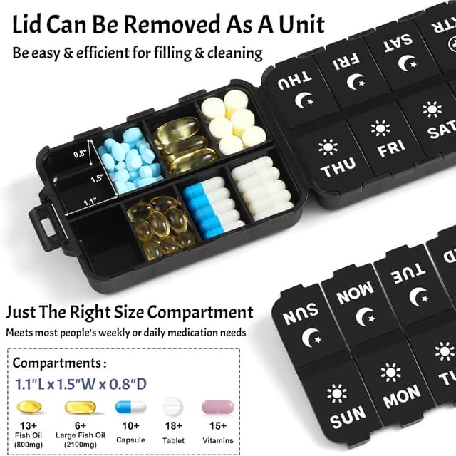 Thumbnail 3 de Foldable Weekly Pill Organizer 7-Day, 2x Daily ๐