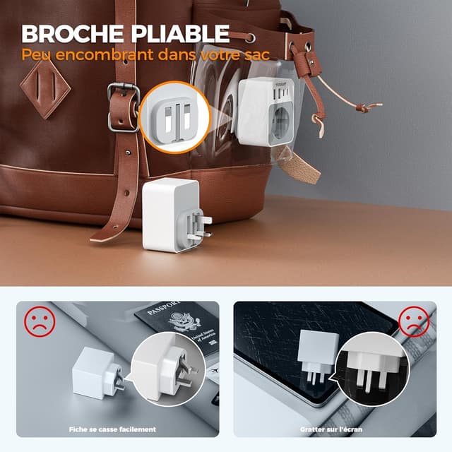 Detalle de TESSAN Adaptateur prise Anglaise 20W