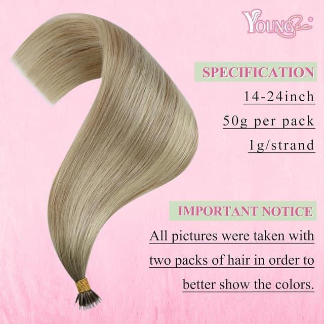 Detalle de YoungSee Echthaar Extensions Nanoring Blond (55 cm) – Remy Haare, 50 g #SUN