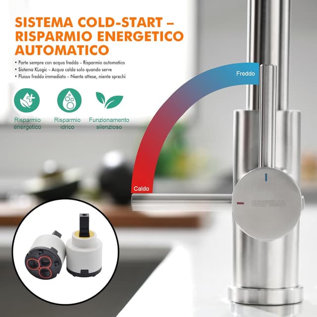 Detalle 2 de GRIFEMA G4008 rubinetto da cucina in acciaio inox con bocca alta e beccuccio girevole 360°