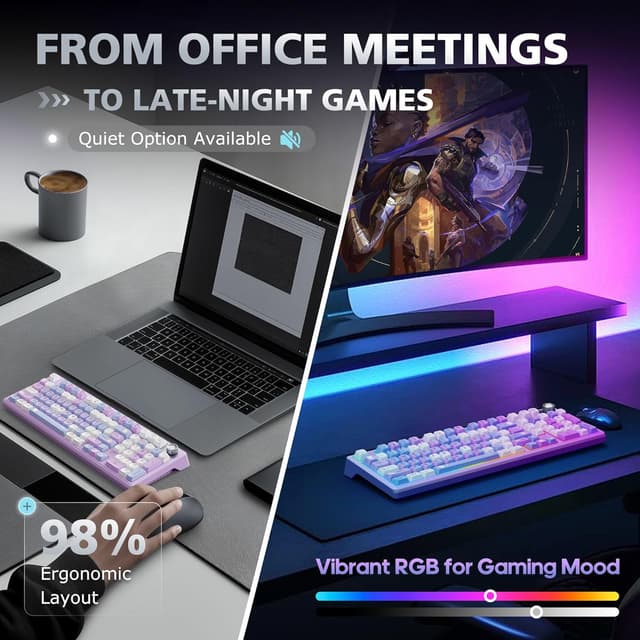 Detalle 2 de ROYALAXE F98 Creamy 98% Wireless Mechanical Keyboard with Number Pad, Knob, and RGB (Hot-Swappable)