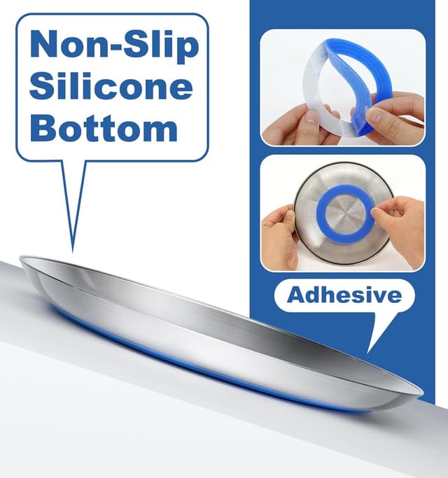 Detalle de Supet Cat Food Bowls (6.7 inch) – Stainless Steel Non-Slip Dishes with Silicone Bases, Blue 4 Pack