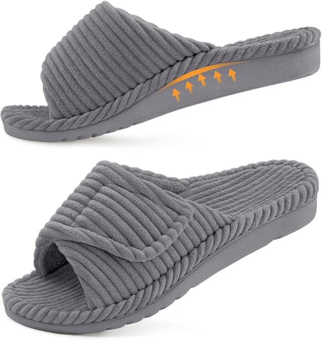 Detalle 2 de Litfun Orthopedic House Slippers for Women with Adjustable Arch Support (Open Toe Corduroy)
