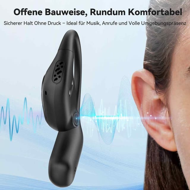 Detalle 2 de TECKNET Open-Ear Bluetooth-Kopfhörer mit Bluetooth 6.0, Bass Boost, IPX5 und bis zu 38 Stunden Laufzeit