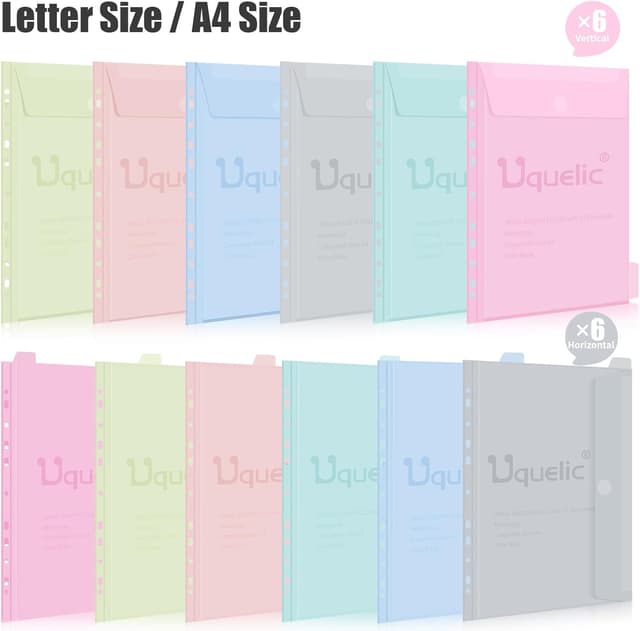 Thumbnail 6 de Uquelic Dokumentenmappe A4 mit Abheften – A4 schmaler Ringordner mit 12er Kunststoff-Dokumententasche (6 Farben)