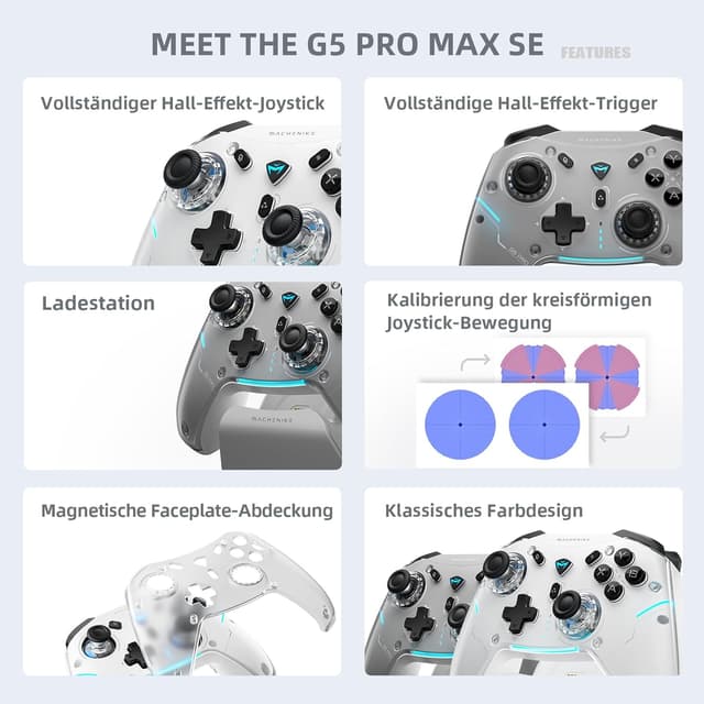 Detalle 2 de Machenike G5PRO MAX SE Bluetooth-Controller mit Ladestation (Grau) – Hall-Effect, 1.000 Hz
