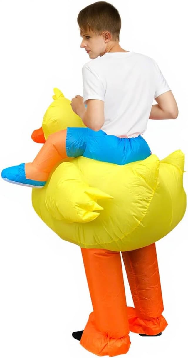 Detalle 2 de Inflatable Duck/Pig Costume for Adults (Yellow Duck / Pink Pig) — Battery-Fan Onesie Fancy Dress for Parties