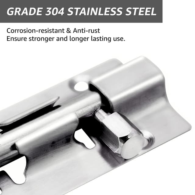 Detalle de JelKen 2 Pack Door Lock Bolts (4 inch / 100mm) – 304 Stainless Steel Latch Bolts with Screws