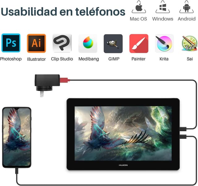 Detalle 2 de HUION Kamvas Pro 16 Plus 4K: Tableta Gráfica para Artistas 🎨