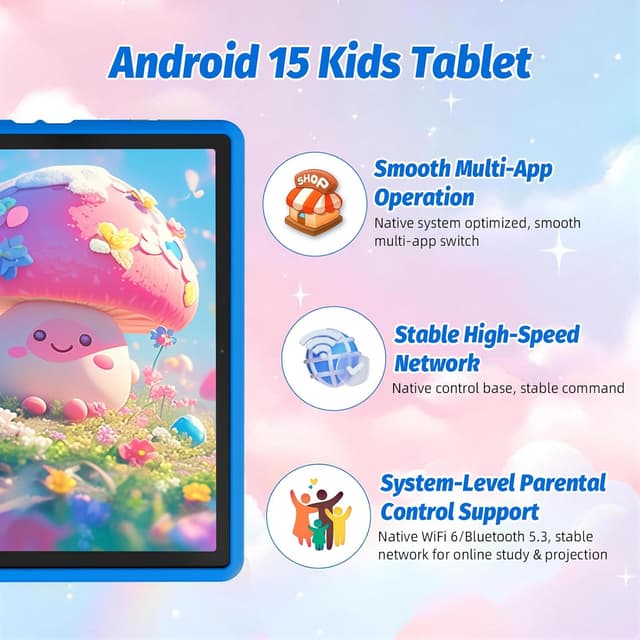 Detalle de Laptok Android 15 Kids Tablet (10 inch) with Parental Control, Face ID, WiFi 6 and Dual Cameras