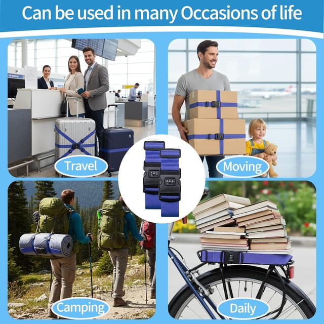 Thumbnail 2 de Koffergurt 2 Stück Verstellbar Zahlenschloss Blau