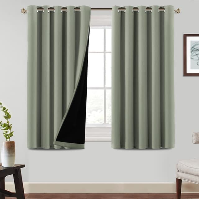 Detalle de BellaHills 100% Blackout Curtains (2 Panels) with Black Liner, Thermal Insulated Eyelet Drapes – Light Sage