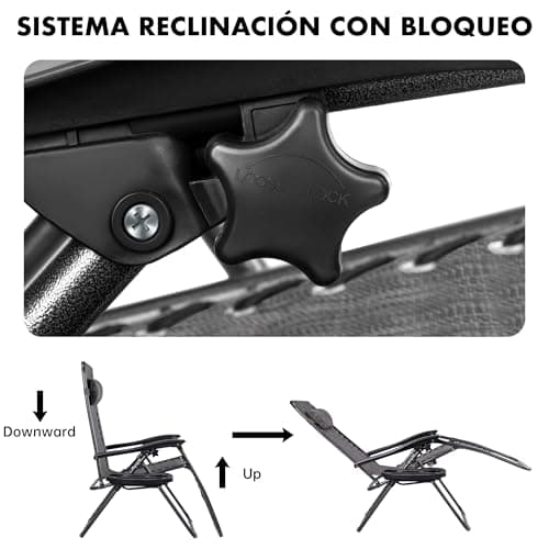 Thumbnail 8 de T-LOVENDO Pack de 2 tumbonas o sillas de exterior plegables Gravedad Zero (2 unidades) Gris