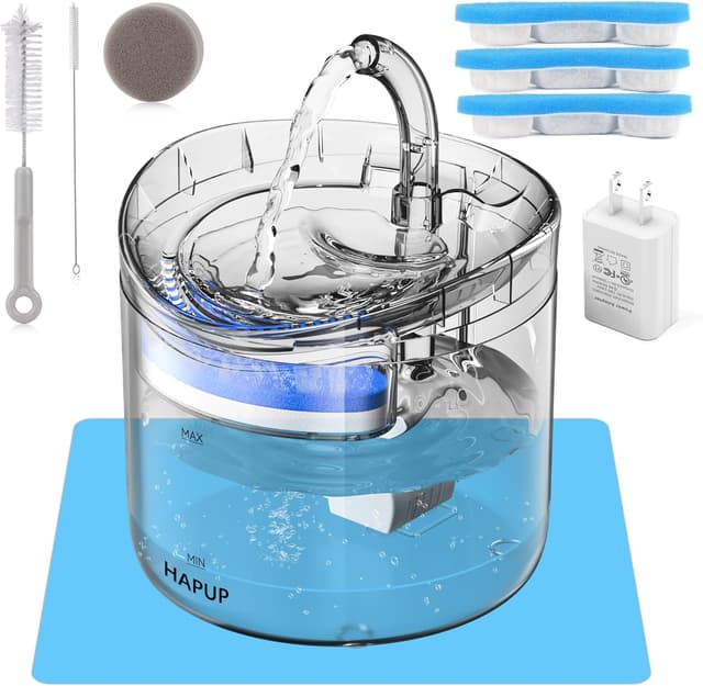 Detalle de HAPUP Fontanella per gatti da 1,8 L con 2 modalità, 3 filtri riutilizzabili e pompa USB